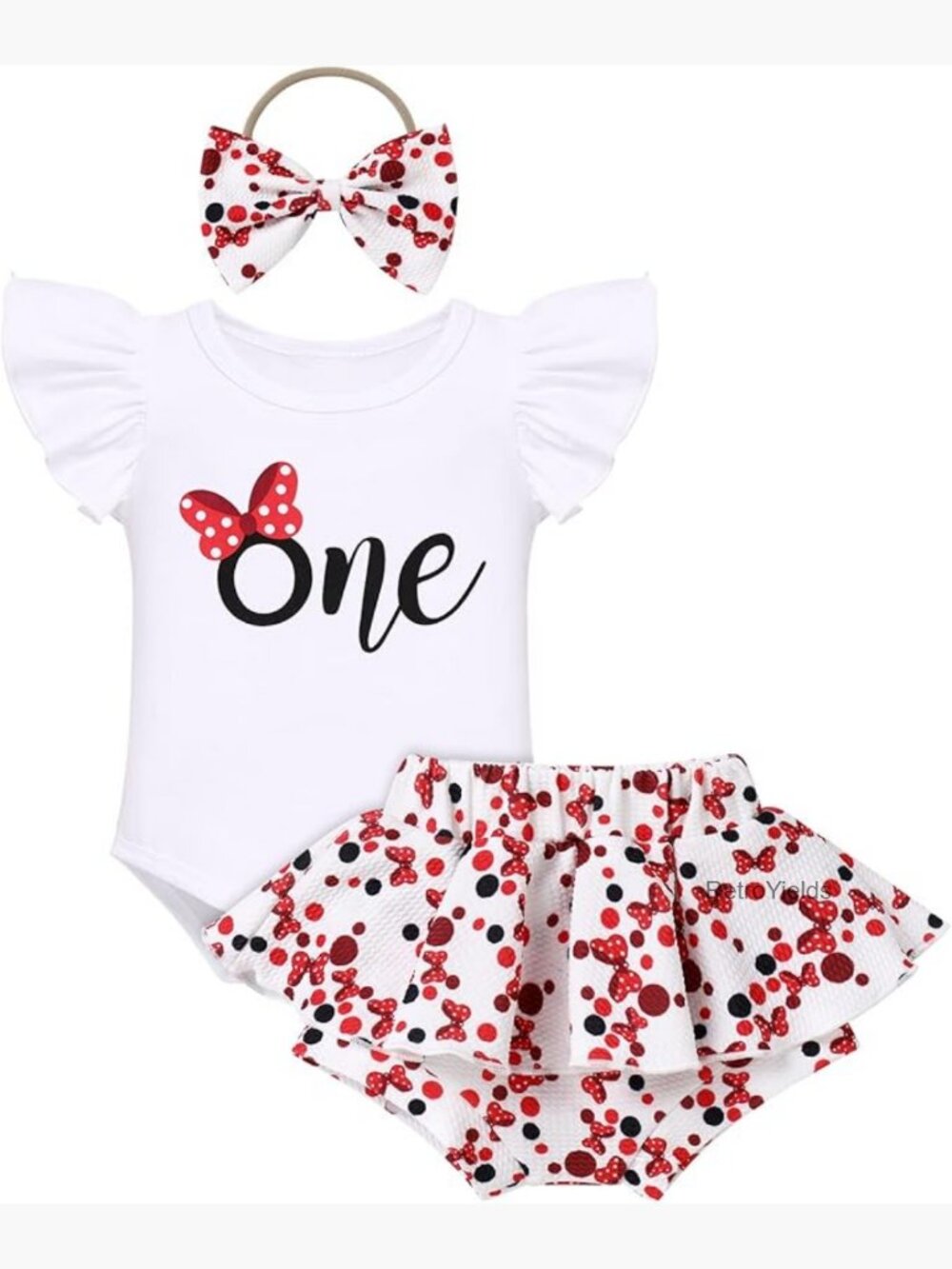 Baby Girls 1st Birthday Outfit Romper Tutu Shorts Headband Set